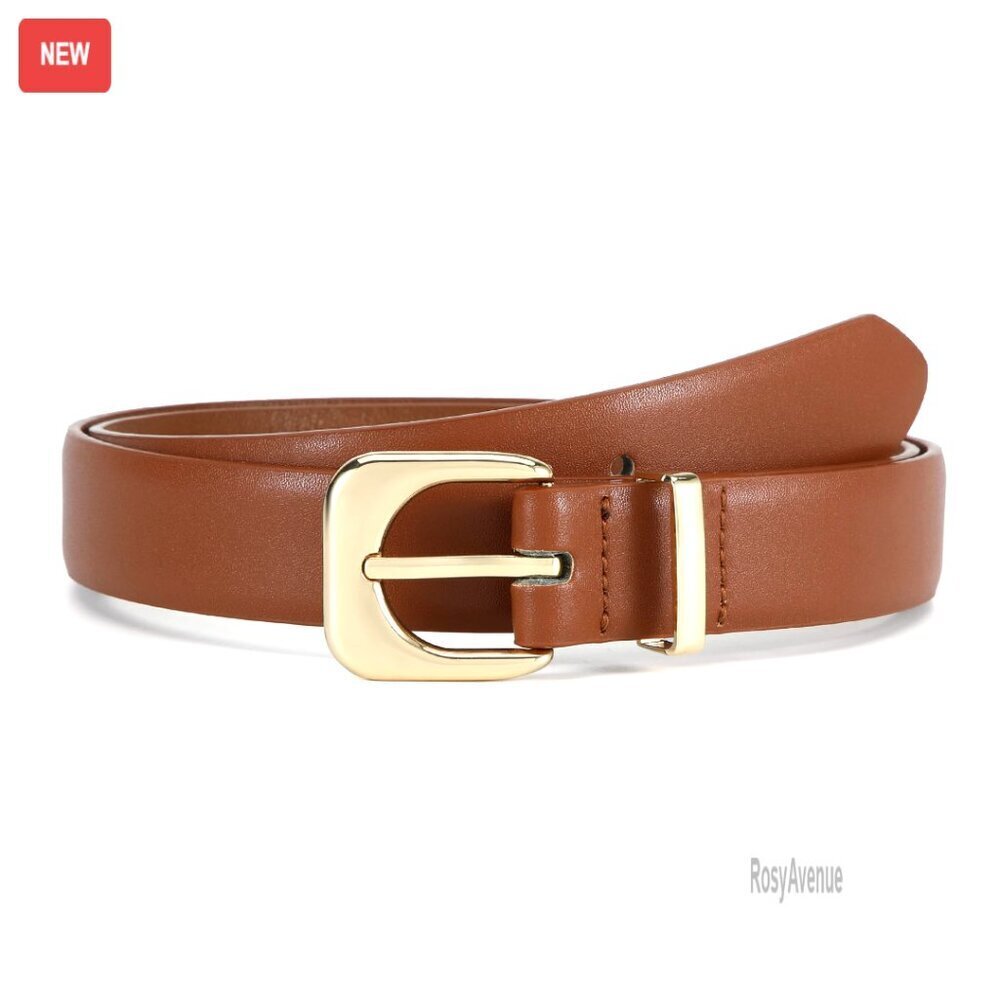 Faux Leather Waist Belt with Gold Buckle for Jeans Dresses